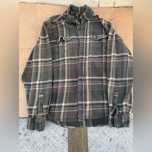 Orvis Olive and Navy Plaid Flannel Shirt
